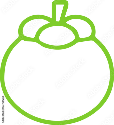 Green mangosteen fruit outline vector icon representing exotic healthy food