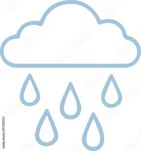 Simple Blue Outline Cloud with Falling Raindrops Weather Icon Design