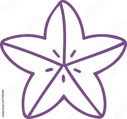 Purple line art of a star fruit slice minimalist tropical produce illustration