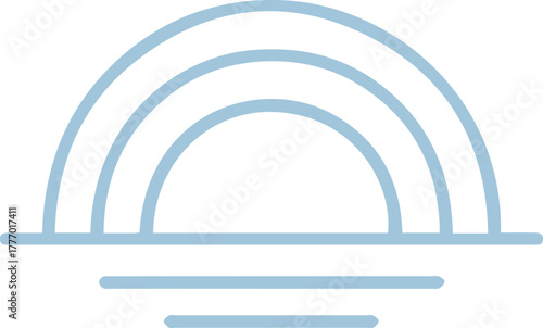 Serene Minimalist Rainbow Arc Over Water Horizon Calming Blue Line Art Design