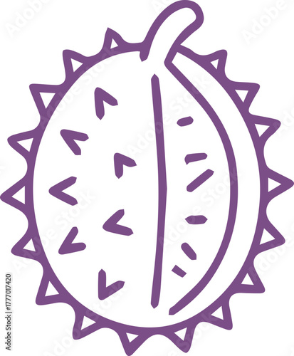Simple purple durian fruit illustration minimalist hand drawn exotic tropical food icon design