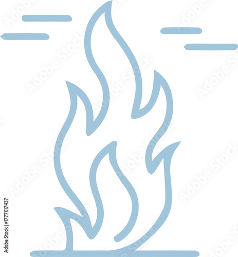 Simple light blue flame icon illustration on a clean white background minimal design