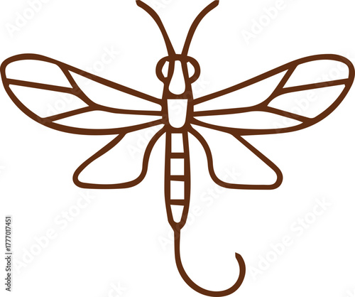 Minimalist brown outline insect graphic stylized mayfly dragonfly on cream