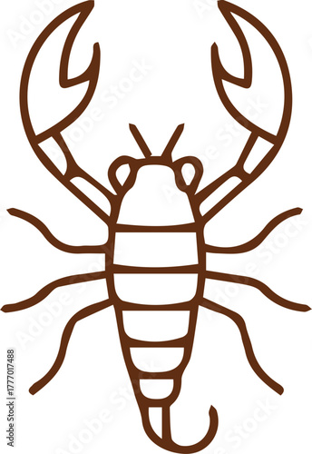 Minimalist brown outline of a vibrant aquatic lobster or crayfish icon