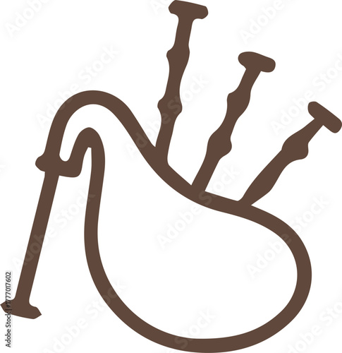 Simple outline drawing of a traditional Scottish bagpipe musical instrument