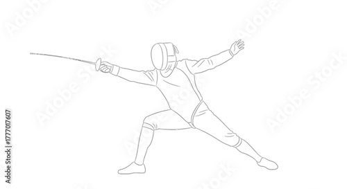 Dynamic fencer lunges forward with foil, poised for athletic competition and intense combat.