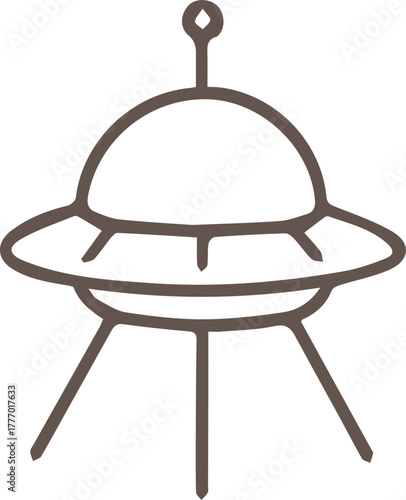 Whimsical hand drawn UFO icon a charming extraterrestrial spaceship design with landing gear