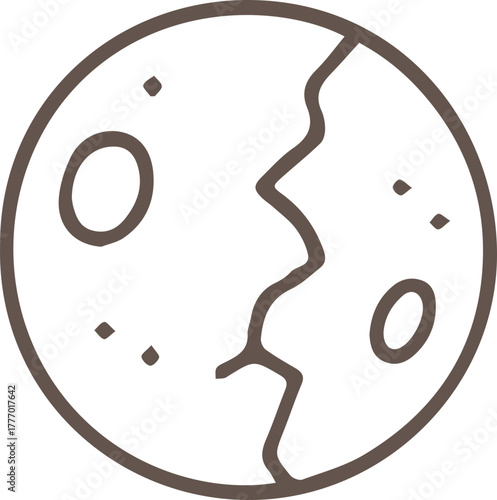 Minimalist Outline Cracked Planet Showing Geological Faults and Space Trauma