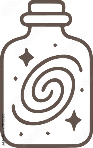 Enchanted cosmic elixir bottle with swirling galaxy and sparkling stars inside