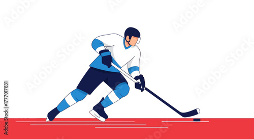 Dynamic hockey player in action, skating with stick and puck on ice, capturing the thrill of the game with vibrant energy and speed.