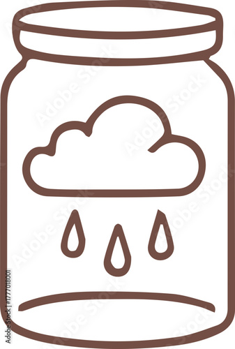 Capturing a Rainy Day Moment Cloud and Raindrops Inside a Glass Jar Line Art