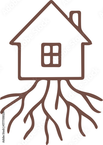 House with Strong Roots Symbolic of Home Security and Foundation Growth