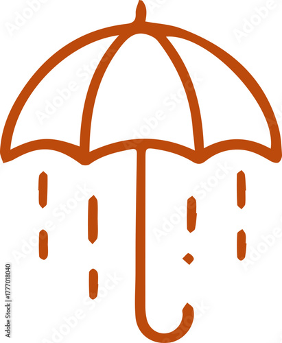 Artistic brown umbrella with rain icon representing wet weather conditions