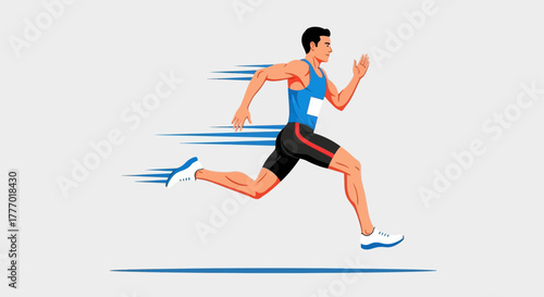 Dynamic male athlete sprints with intense speed, capturing competitive spirit and athletic achievement for sports and fitness promotions
