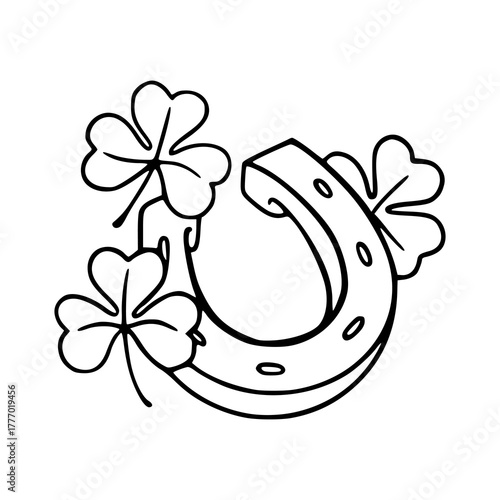 lucky horseshoe and clover outline design