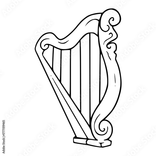 Celtic harp line art - traditional Irish musical instrument outline