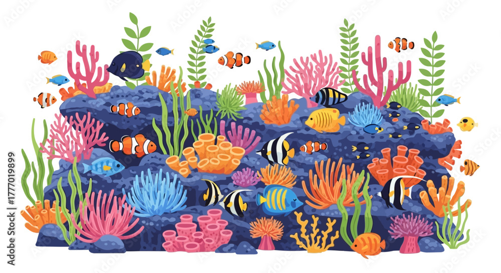 Obraz premium A vibrant coral reef teeming with colorful fish and diverse aquatic plants