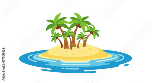 An island with palm trees a sandy beach and surrounding blue water