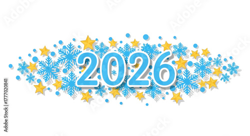 Festive 2026 New Year Design with Snowflakes and Stars for Holiday Celebrations