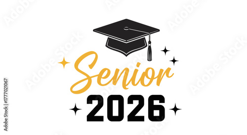 Senior 2026 Graduation Design with Mortarboard Cap and Sparkles