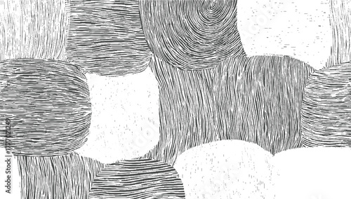 Abstract organic shapes with textured linework in black and white vector