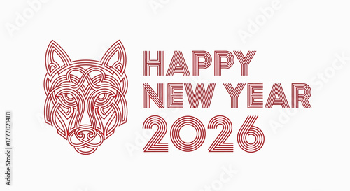 Happy New Year 2026 greeting card with a decorative animal head illustration, perfect for festive celebrations and digital messages
