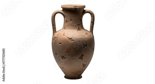 Ancient Terracotta Amphora Artifact with Two Handles isolated on transparent background