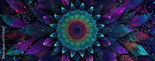 Beautiful dreamcatcher placed on abstract background concept. Vibrant flower design with colorful petals and intricate details.