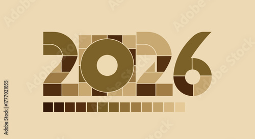 Modern geometric design of the number 2026 for the New Year celebration. Abstract typography with a retro brown color gradient palette