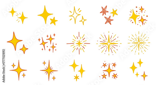 Sparkling Starbursts Collection A Set of Golden Star Icons, Ideal for Festive Designs