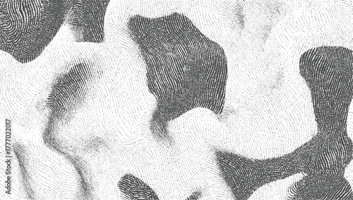 Abstract pattern of dark gray curved lines and dots on white background texture graphic