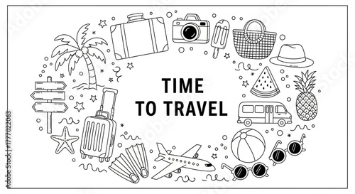 Embrace the joy of adventure with this collection of travel-themed doodles, perfect for your next getaway
