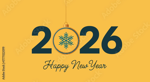 2026 Happy New Year Celebration Greeting with Snowflake Ornament