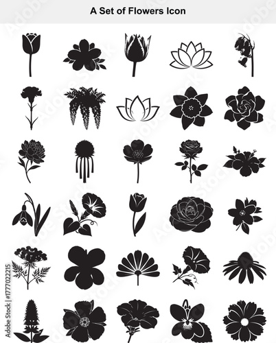 A Collection of Delicate Floral Silhouettes Diverse Flower Icons for Design Projects