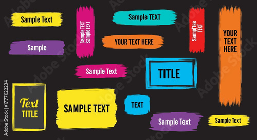 Text elements with colorful brushstrokes, providing options for titles and sample text, suitable for diverse designs