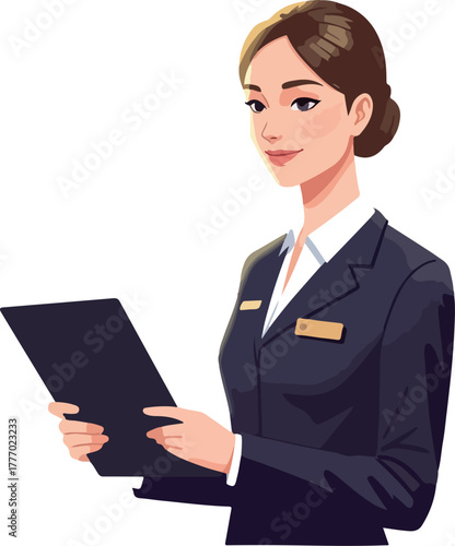 Professional Woman In Dark Suit Holding Clipboard With Light Background