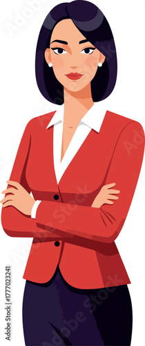 Professional Woman In Red Blazer Folded Arms Isolated Object Flat Design