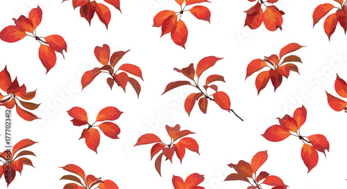 Red Autumn Leaves Pattern Pixel Art Style on White Background