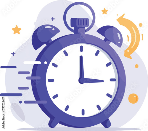 Purple Alarm Clock Time Management Flat Design Vector Illustration