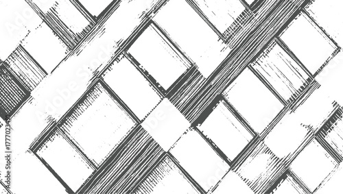 Abstract grunge geometric pattern with diagonal lines and squares in dark grey and white vector