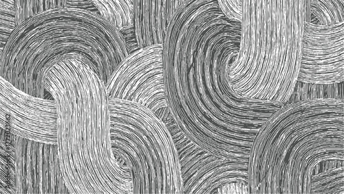 Abstract monochrome pattern of curved and straight lines forming organic shapes background texture