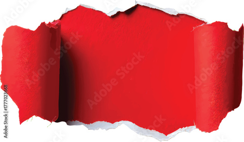 Torn white paper revealing vibrant red background with curled edges, creating a dynamic graphic effect.