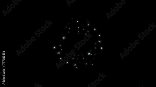 Glittering star line and circle sparkle on black background, twinkle magic dust animation, Luxury white glitter sparkles star trail, magic dust,  pixie dust path, Christmas glitter stars isolated. 4k