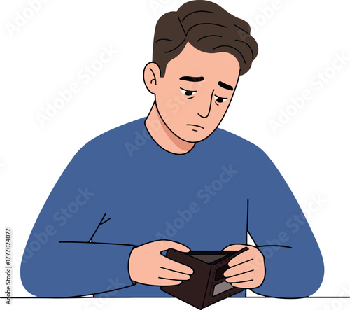 Sad Man Holding Empty Wallet Minimalist Illustration
