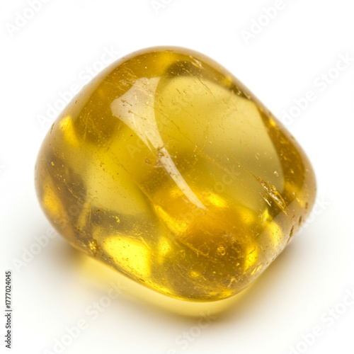 Macro Shot of a Tumbled Citrine Gemstone, Sunny Yellow and Smooth. 8K Detail.