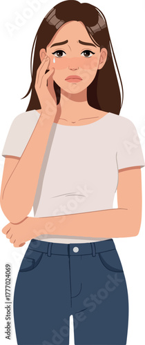 Sad Woman Crying Tears Gentle Hand Touch Cheek Pixel Art