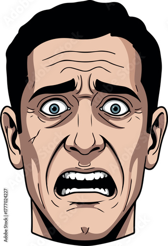 Scared Man Face Vector Illustration Terrified Expression Comic Style