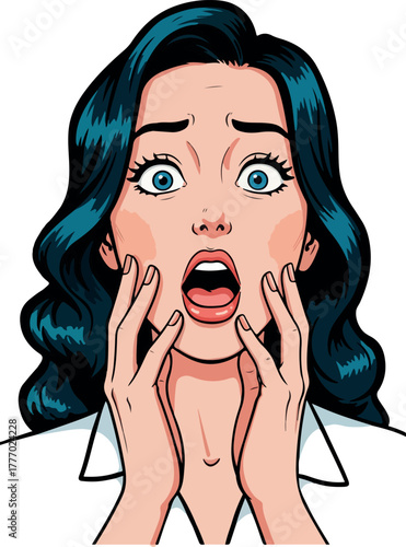 Scared Woman Pixel Art Comic Style Open Mouth Horror Face