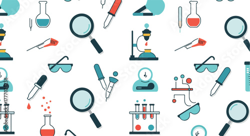 Science Laboratory Icons Pattern Flat Design Blue Orange White