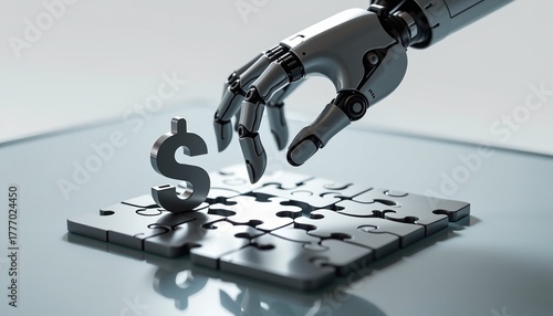 Futuristic Robotic Hand Completing Metallic Jigsaw